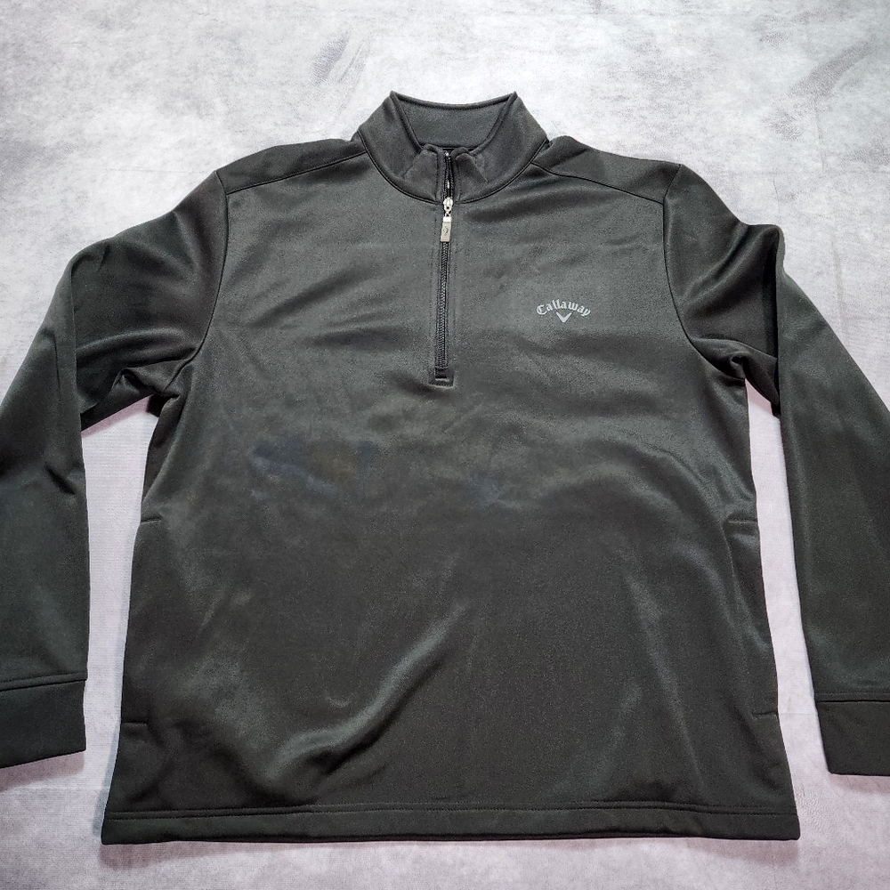 Callaway Logo 1/4 Zip Black Pullover Golf Perform Fleece Long Sleeve Mens Medium